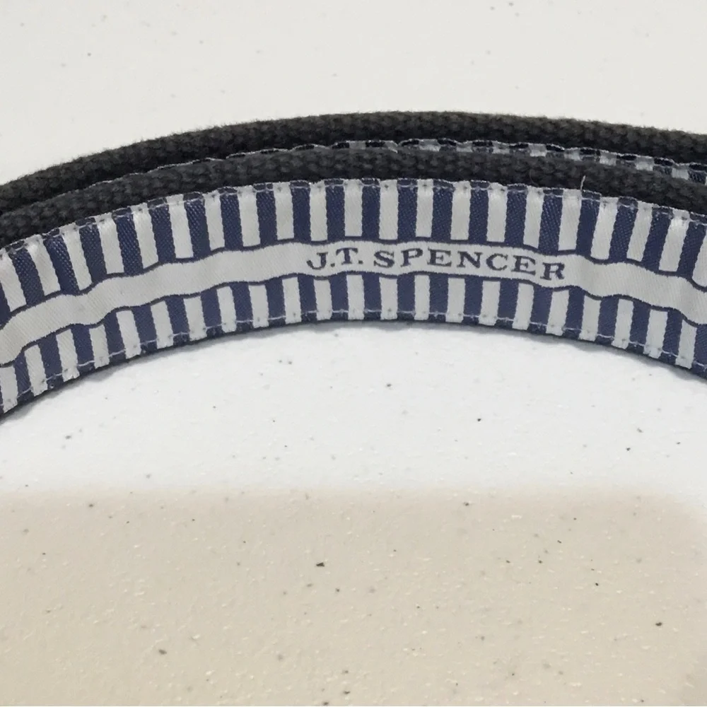 Men's Grey Woven Belt  with Golf Clubs and has Brown Leather Trim